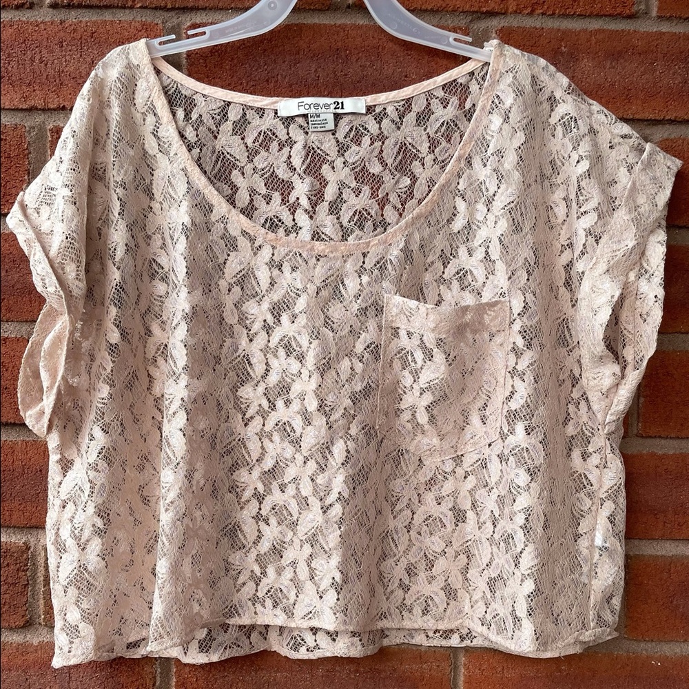 Forever 21 Dusty Rose Butterfly Lace Crop Top